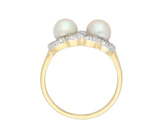 Natural pearl and diamond double heart ring, French, circa 1905. Hatton Garden