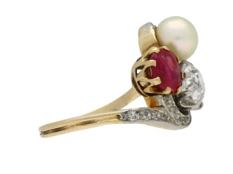 Art Nouveau pearl ruby diamond ring berganza hatton garden