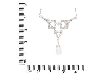 Natural pearl and diamond necklace, French, circa 1915. Hatton Garden