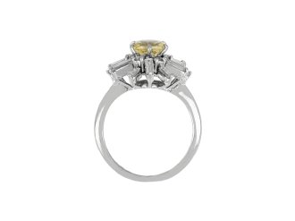 Yellow Ceylon Sapphire and diamond cluster ring. hatton garden
