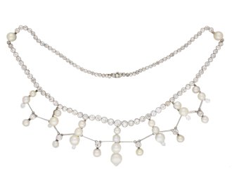 Natural pearl diamond tiara/necklace berganza hatton garden