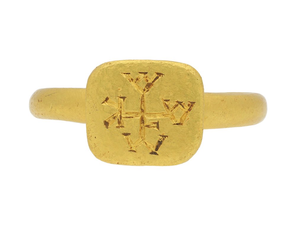 Byzantine monogram ring in gold, circa 6th 8th century AD. Hatton Garden